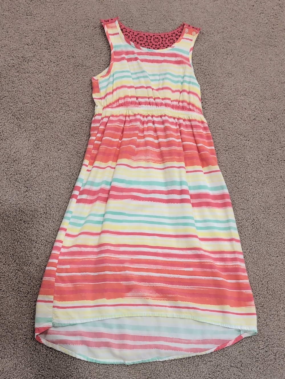 Sonoma Multicolor Striped Sleeveless Crochet Yoke Dress